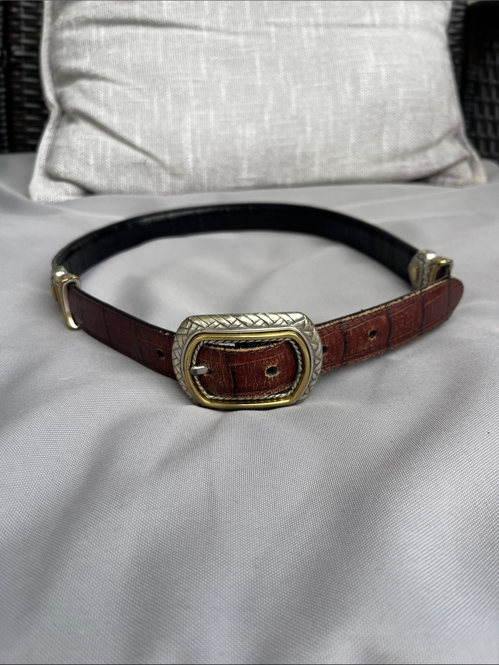 Brighton Brown Leather Belt with Two-Tone Decorative Buckle